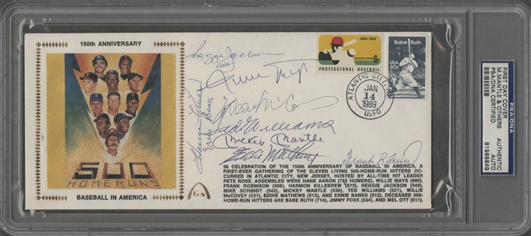 500 Home Run Club Signed First Day Cover with 9 Signatures Including Mantle (PSA/DNA)